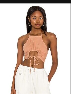h:ours Nude Halter Crop Top
